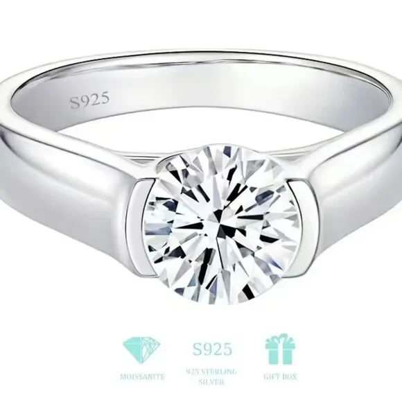 NEW Gorgeous 2 Carat Moissonite Ring 925 Sterling Silver 18K GP